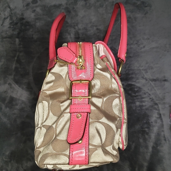 Coach Addison Spectator Khaki  Signature Pink Leather Trim Laptop Busine… - Picture 5 of 16